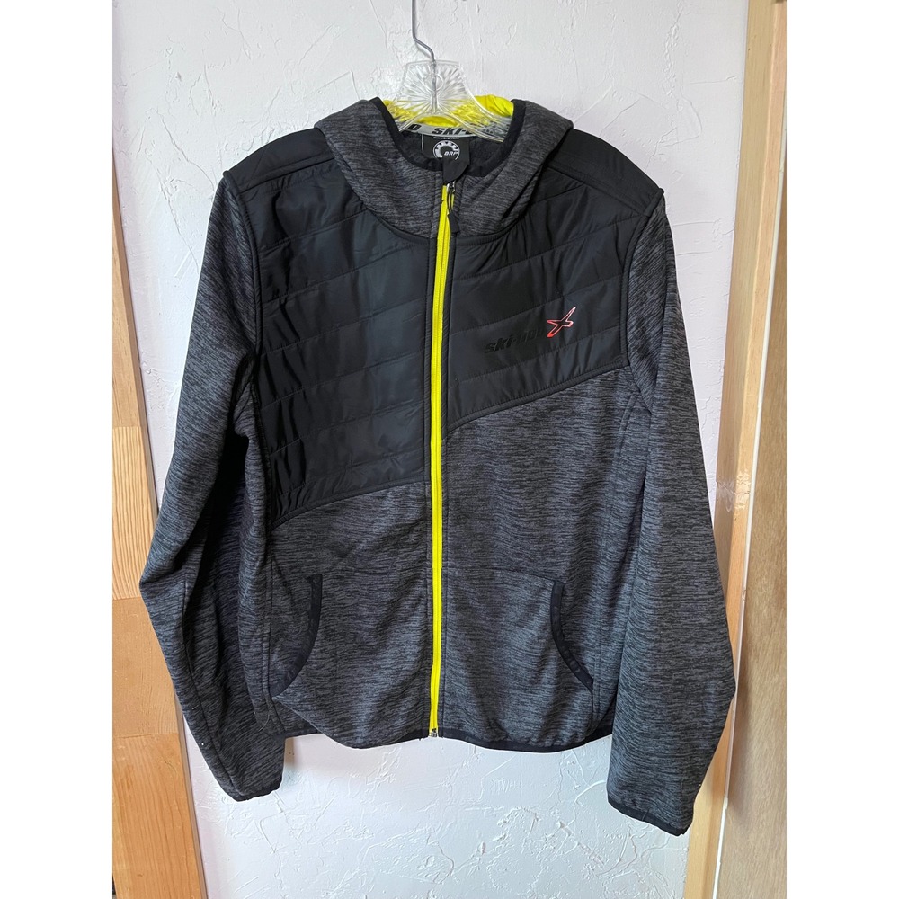 Ski-Doo BRP Mens Large Hybrid Hooded Jacket Gray Black Neon Yellow Full Zip L